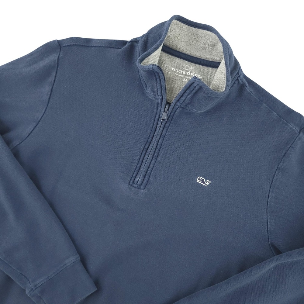 Vineyard Vines Sweatshirt Mens M Blue 1/4 Zip Mock Neck Pullover Pima Cotton